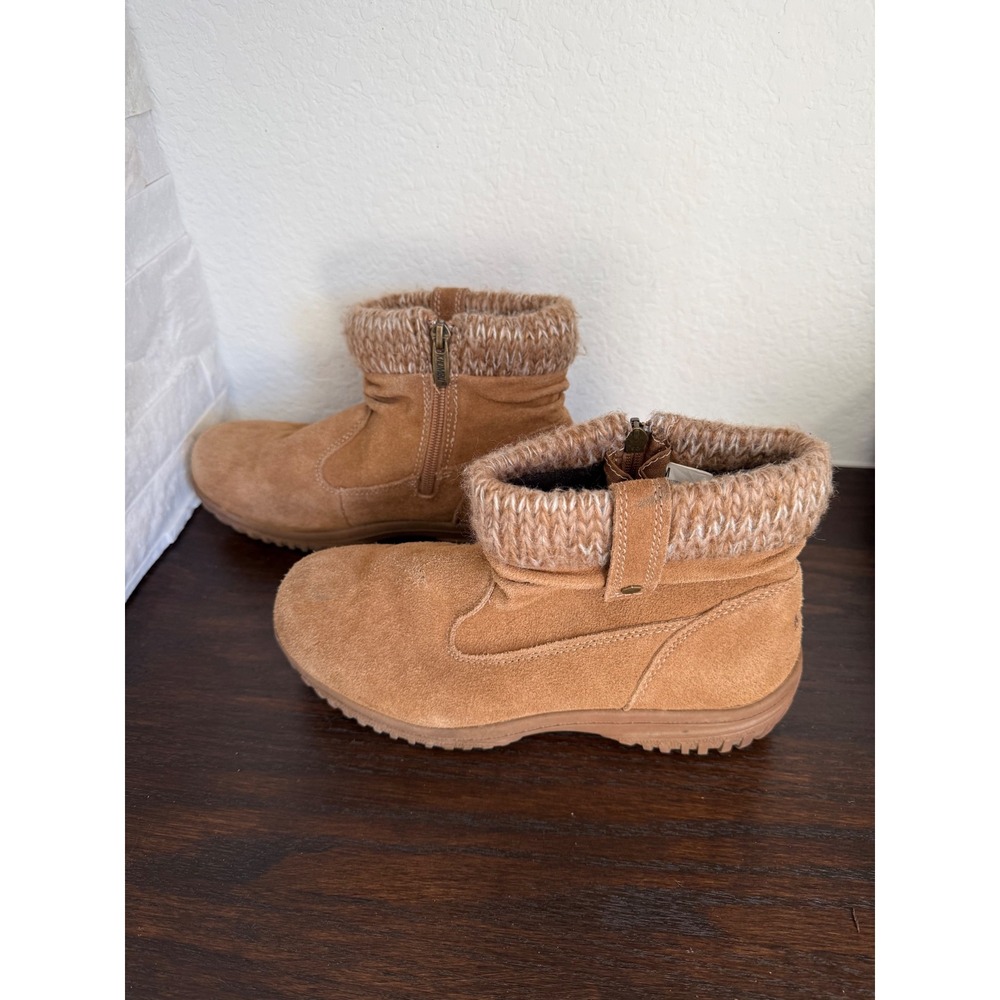 Khombu Laura Tan Suede Knit Collar Ankle Boots Womens Size 8